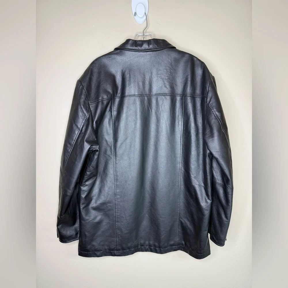 Burnside Vintage Black 100% Leather Button Front Winter Coat Size Medium